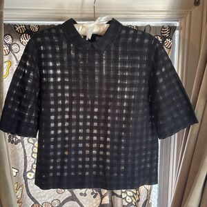 Black Checkered Short Sleeve Top